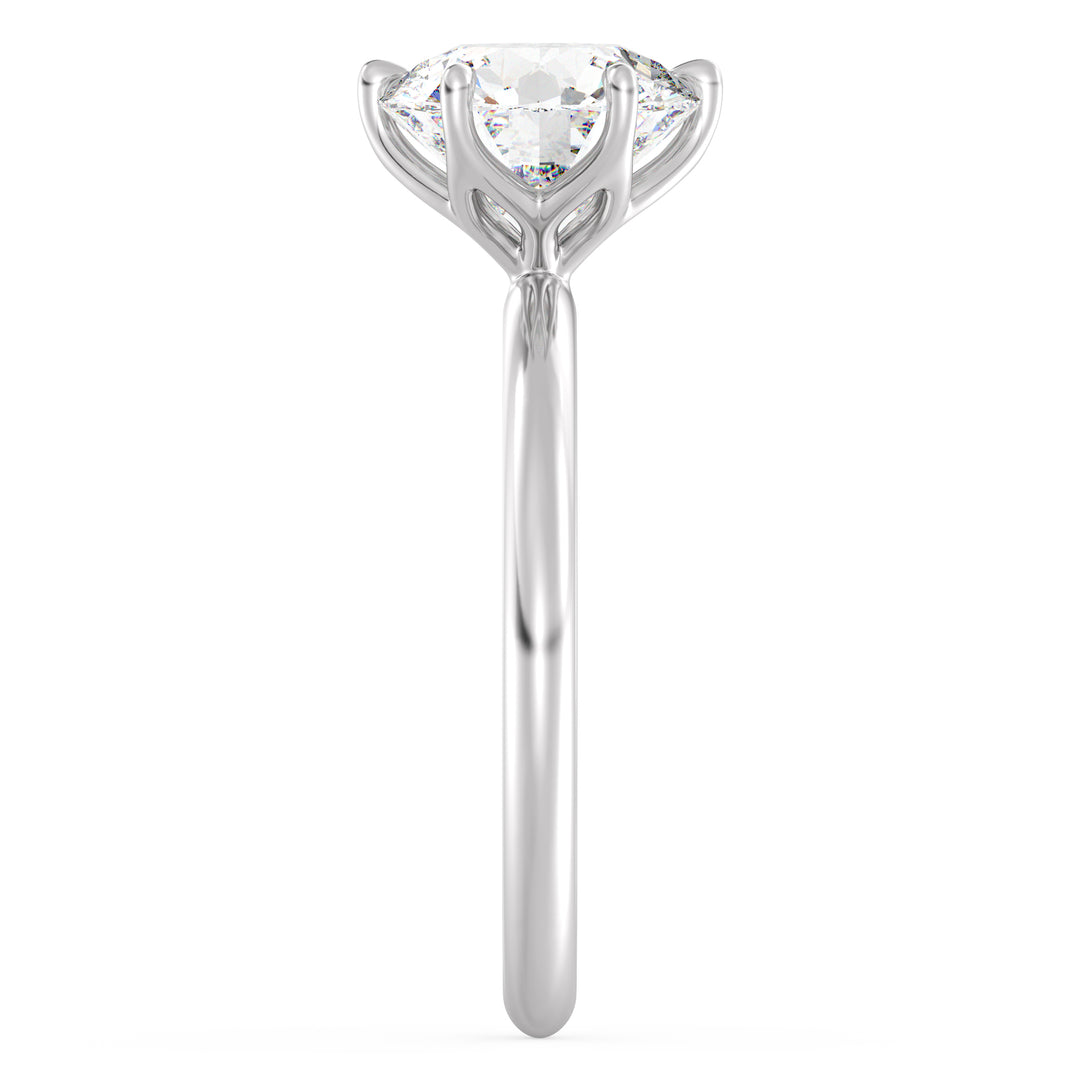 Modern 6-Prong Round Lab-Grown Diamond Solitaire Engagement Ring in 18K White Gold with a dazzling EF color VS clarity diamond secured in an open basket design