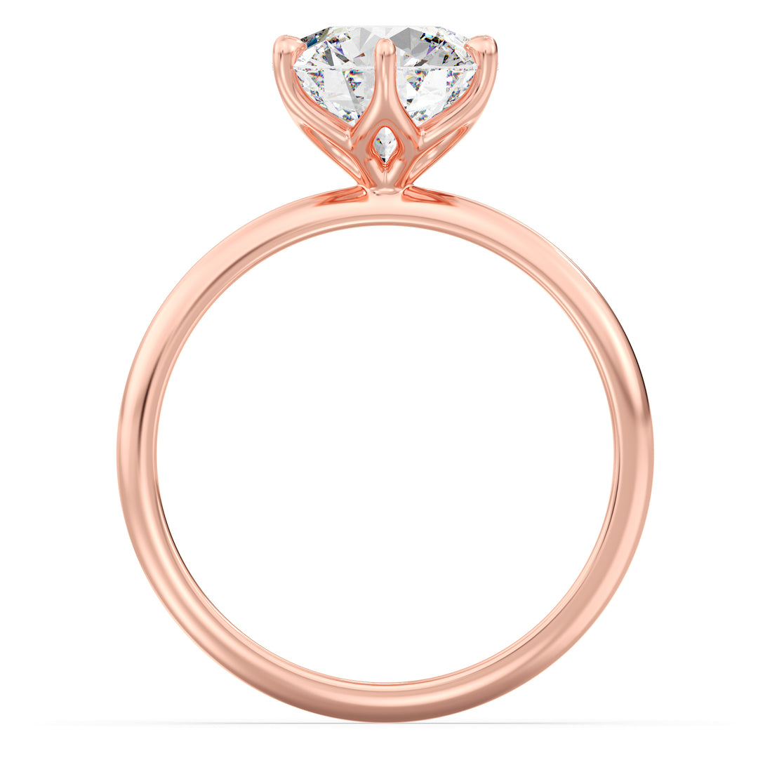 Elegant 6-Prong Round Lab-Grown Diamond Solitaire Engagement Ring in 18K Rose Gold showcasing a sparkling EF color VS clarity diamond in a romantic open basket setting