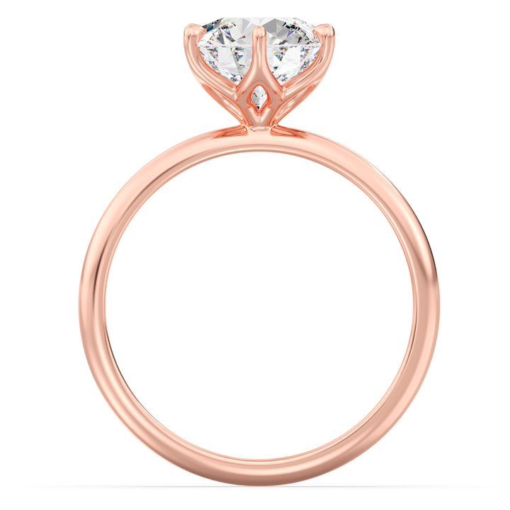 Elegant 6-Prong Round Lab-Grown Diamond Solitaire Engagement Ring in 18K Rose Gold showcasing a sparkling EF color VS clarity diamond in a romantic open basket setting
