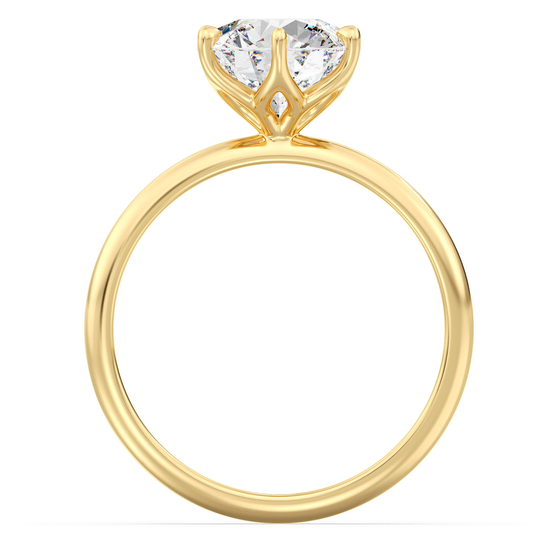 Timeless 6-Prong Round Lab-Grown Diamond Solitaire Engagement Ring in 18K Yellow Gold featuring a brilliant EF color VS clarity diamond with an open basket design.