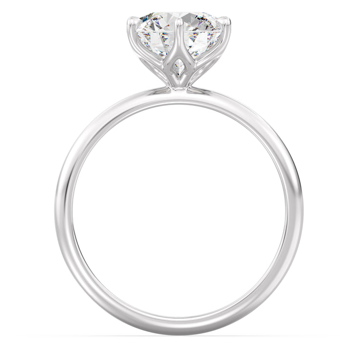 Modern 6-Prong Round Lab-Grown Diamond Solitaire Engagement Ring in 18K White Gold with a dazzling EF color VS clarity diamond secured in an open basket design