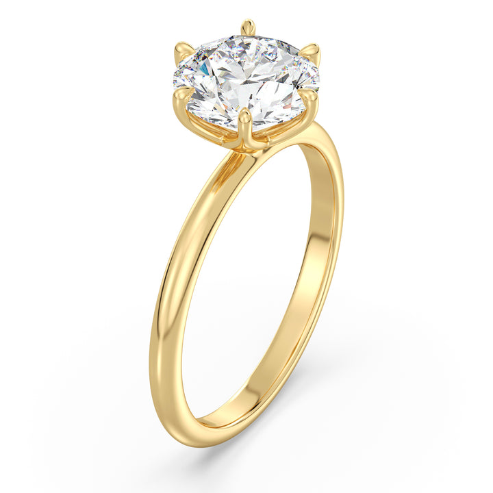 Timeless 6-Prong Round Lab-Grown Diamond Solitaire Engagement Ring in 18K Yellow Gold featuring a brilliant EF color VS clarity diamond with an open basket design.