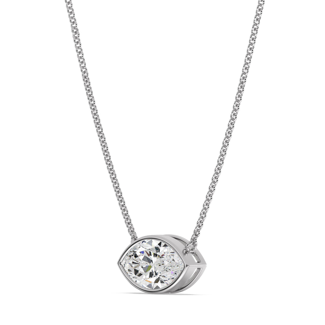 2 Carat Marquise-Cut Lab-Grown Diamond Bezel-Set Solitaire Pendant Necklace in 18K White Gold.