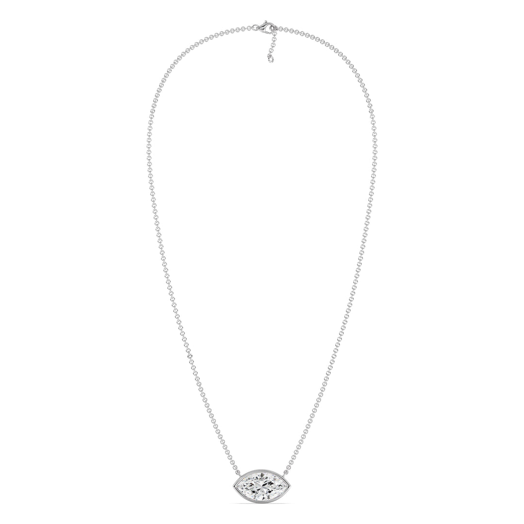 2 Carat Marquise-Cut Lab-Grown Diamond Bezel-Set Solitaire Pendant Necklace in 18K White Gold.