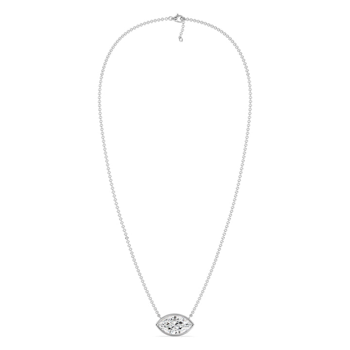 2 Carat Marquise-Cut Lab-Grown Diamond Bezel-Set Solitaire Pendant Necklace in 18K White Gold.