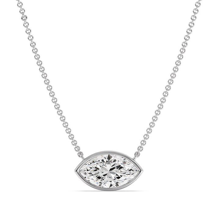 2 Carat Marquise-Cut Lab-Grown Diamond Bezel-Set Solitaire Pendant Necklace in 18K White Gold.