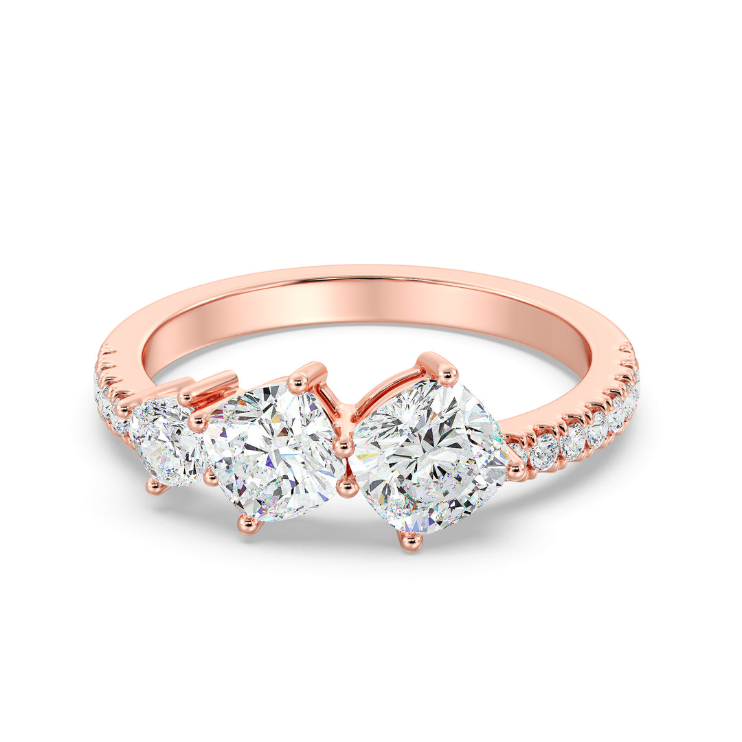 Square Cushion-Cut Lab-Grown Diamond Wedding Band in 18K Rose Gold with three center diamonds and round-cut diamond accents along the band