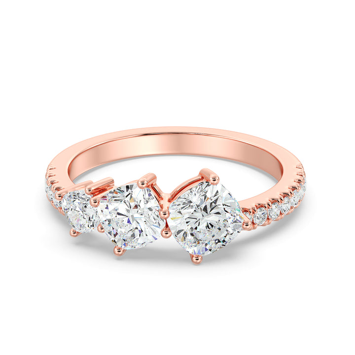 Square Cushion-Cut Lab-Grown Diamond Wedding Band in 18K Rose Gold with three center diamonds and round-cut diamond accents along the band