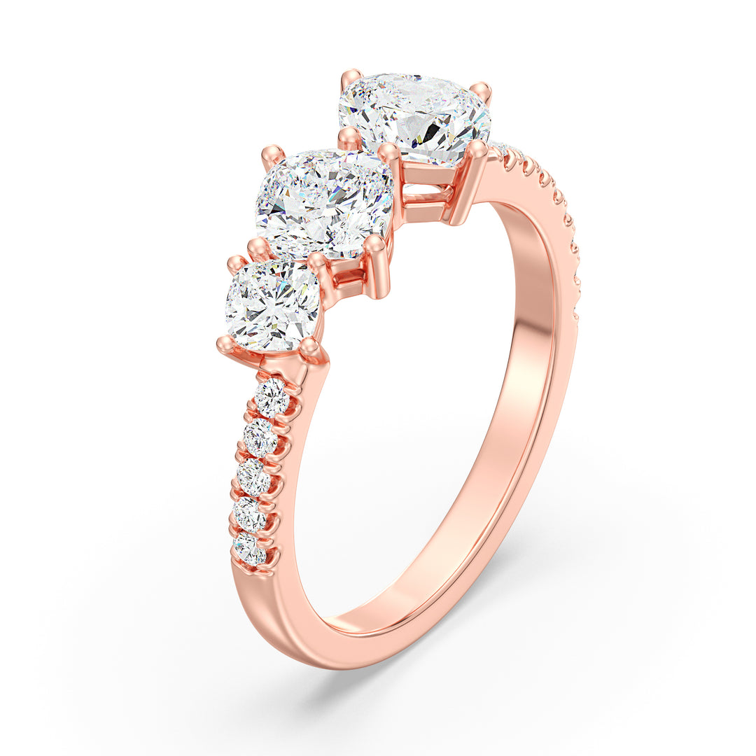 Square Cushion-Cut Lab-Grown Diamond Wedding Band in 18K Rose Gold with three center diamonds and round-cut diamond accents along the band