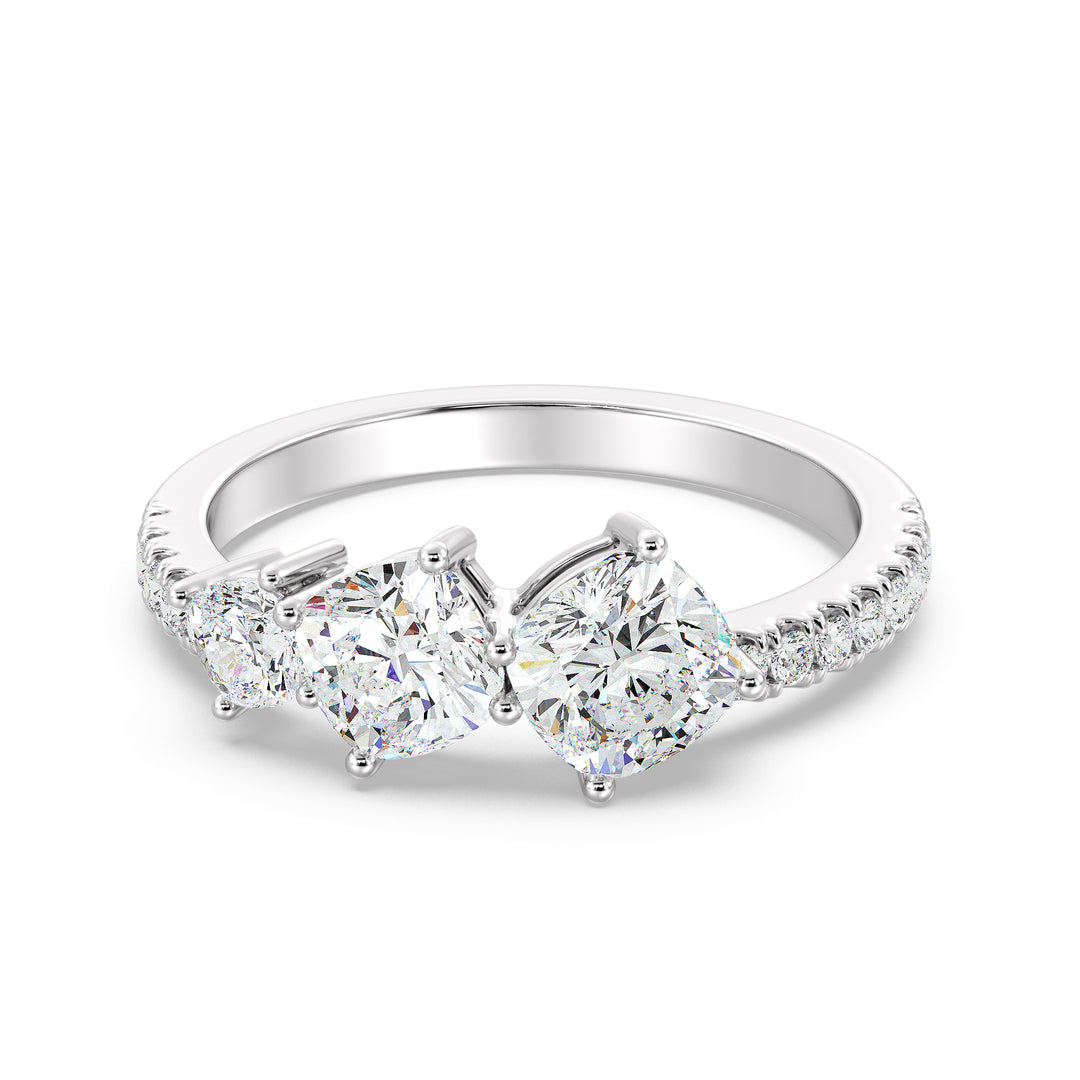 Square Cushion-Cut Lab-Grown Diamond Wedding Band in 18K White Gold showcasing three cushion-cut center diamonds and a pavé of round-cut diamonds