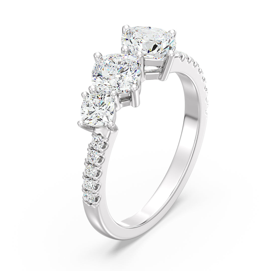 Square Cushion-Cut Lab-Grown Diamond Wedding Band in 18K White Gold showcasing three cushion-cut center diamonds and a pavé of round-cut diamonds