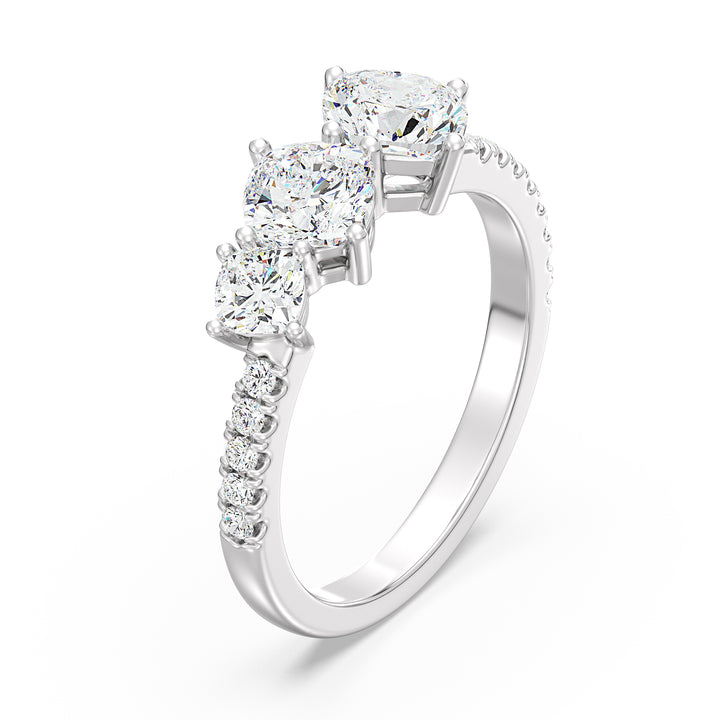 Square Cushion-Cut Lab-Grown Diamond Wedding Band in 18K White Gold showcasing three cushion-cut center diamonds and a pavé of round-cut diamonds