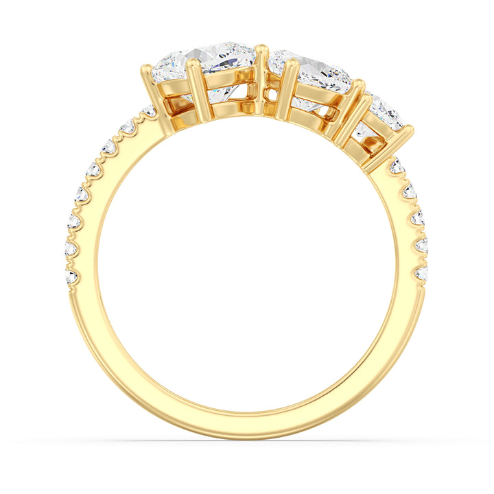 Square Cushion-Cut Lab-Grown Diamond Wedding Band in 18K Yellow Gold featuring three center stones and a pavé of round-cut diamonds.