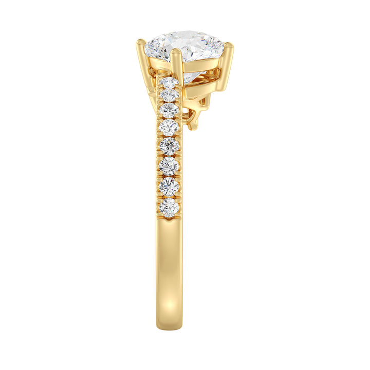 Square Cushion-Cut Lab-Grown Diamond Wedding Band in 18K Yellow Gold featuring three center stones and a pavé of round-cut diamonds.