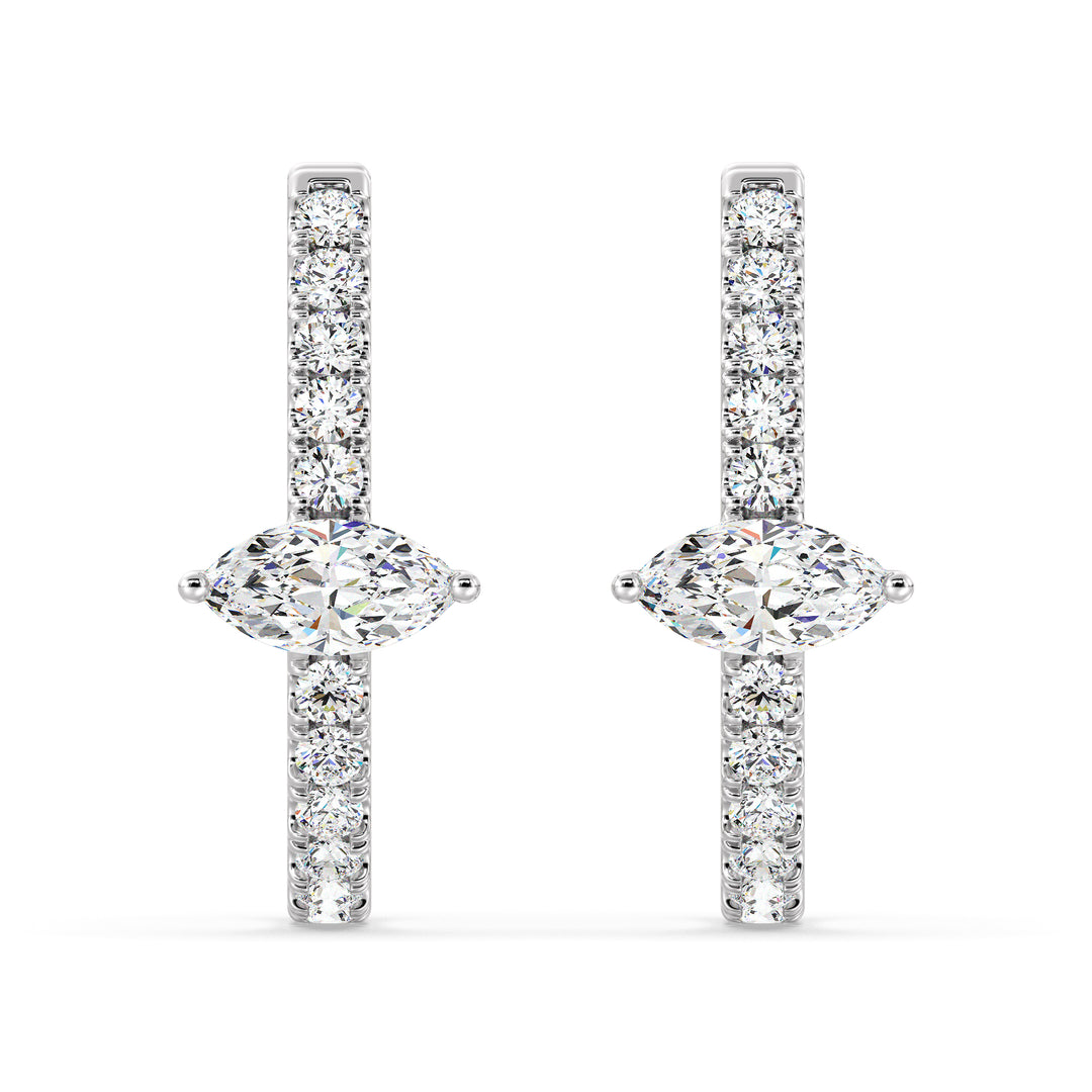 18K White Gold Triple Hoop Huggie Earrings crafted with lab-grown pear and round-cut diamonds, highlighting a sleek and timeless design