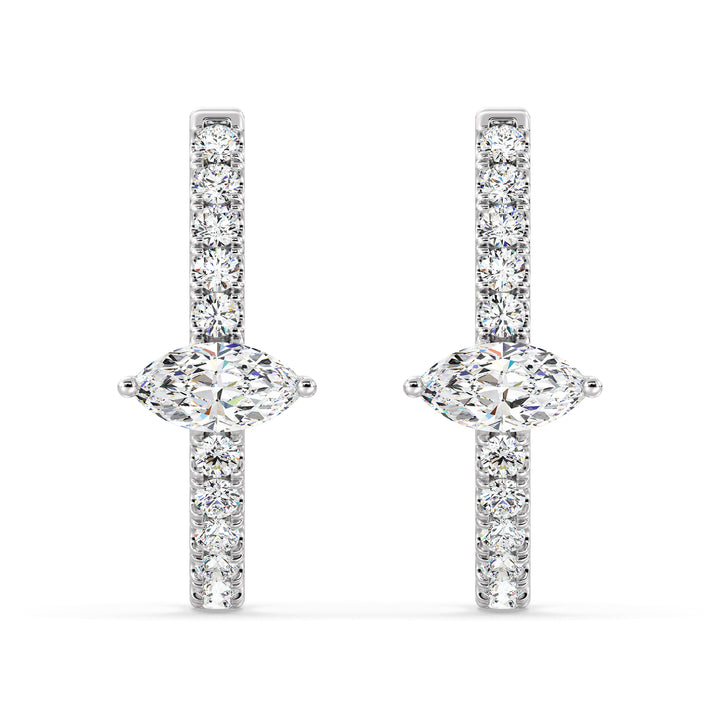 18K White Gold Triple Hoop Huggie Earrings crafted with lab-grown pear and round-cut diamonds, highlighting a sleek and timeless design